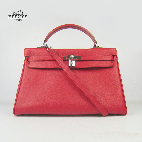 6308 Hermes Kelly 35 centimetri Togo Leather Bag Rosso 6308 hardware Argento